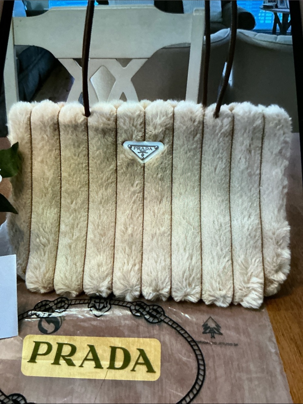 PRADA Beige Faux-Fur  Tote - Picture 2 of 8